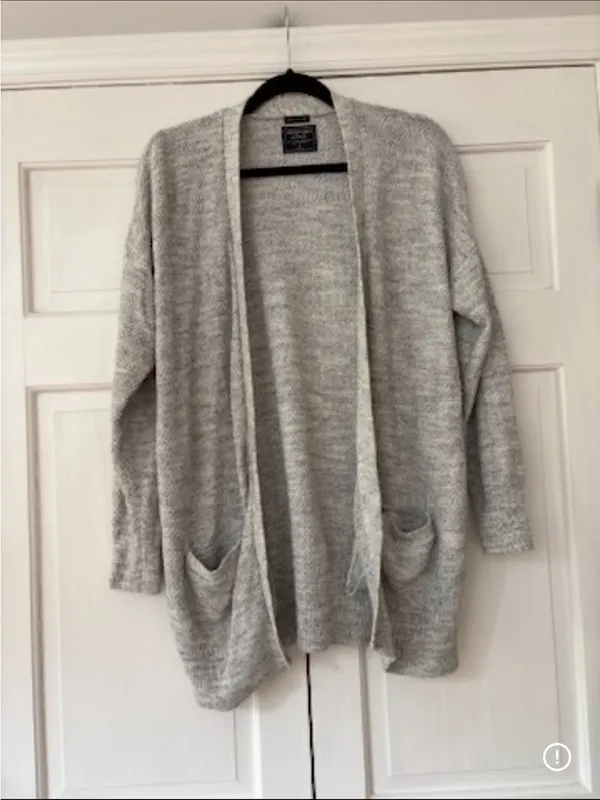 Abercrombie & Fitch Gray 100% Cotton Oversize Open Front Cardigan Sweater Medium - Image 3