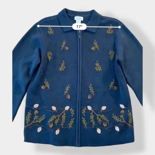 Classic Elements‎ Vintage embroidered leaves cardigan sweater size M - Image 4