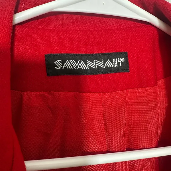 Savannah Blazer Womens 12 Red Pure Wool Single Button Vtg USA Made Holiday Suit - Image 3