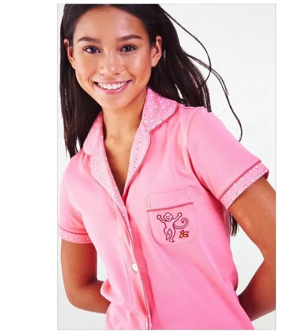 NWT Roller Rabbit Pink Watermelon Monkey Embroidered Polo Pajamas Size Small - Image 3