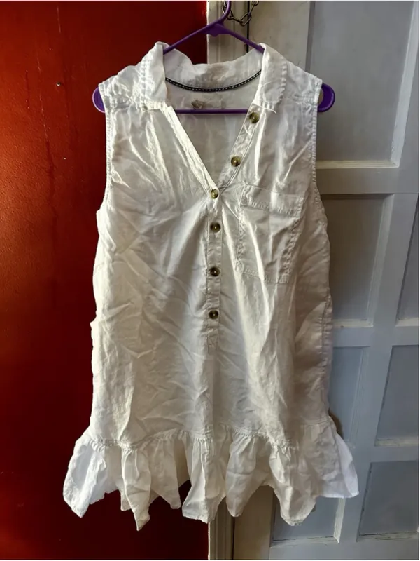 Anthropologie Pilcro Sleeveless V-Neck Linen Flounce Mini Dress XL Coastal Boho - Image 7