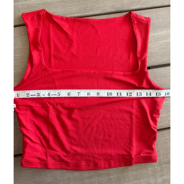Women's SHEIN Red Small Crop Stretchy Tank Top Y2K Bodycon Square Neck Summer - Image 3