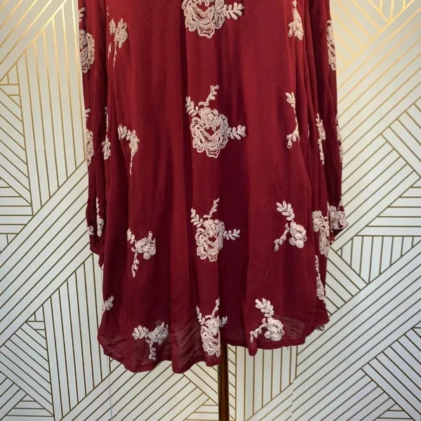 Free People Embroidered Austin‎ Mini Dress Maroon - Image 5