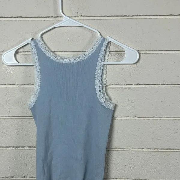 Brandy Melville Galt lace-trim "Strawberry Fields '96” blue tank one size - Image 7