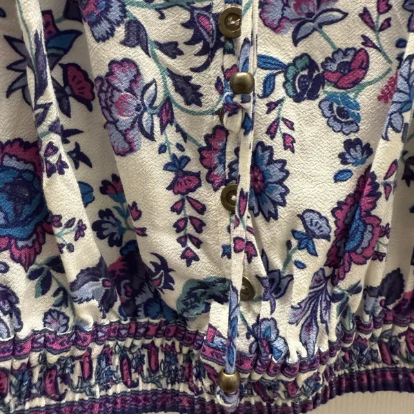 Joie Folk Song Cropped Off Shoulder‎ Floral Top Peasant Boho Purple Blue White S - Image 5