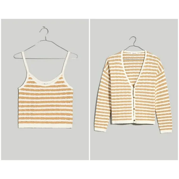 💕MADEWELL💕 Open Stitch Cardigan Sweater + Tank Set Stiped Earthen Sand Medium - Image 9