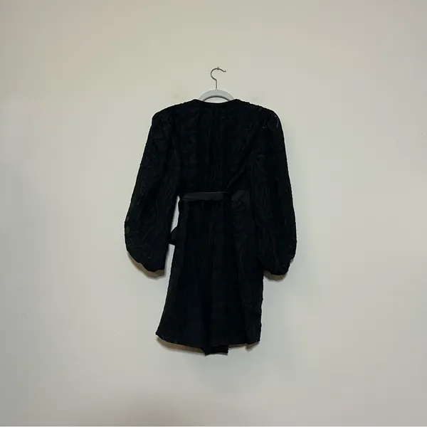 NWT Jonathan Simkhai Night Fil Coupé Wrap Mini Dress Black Floral Jacquard XS - Image 9