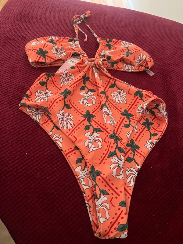 High Leg One Piece Swimwear Women Print Swimsuit Cut Out.. - Image 5