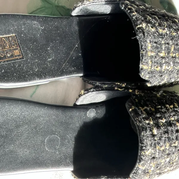 Black and Gold Textured Mules with Open Heel size 7.5/39 Sandals Elegant - Image 5
