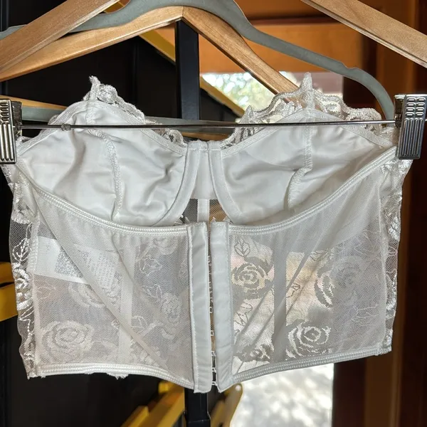 SHEIN White Lace Floral Corset Bustier Strapless Top Size Small Sheer Boned - Image 11