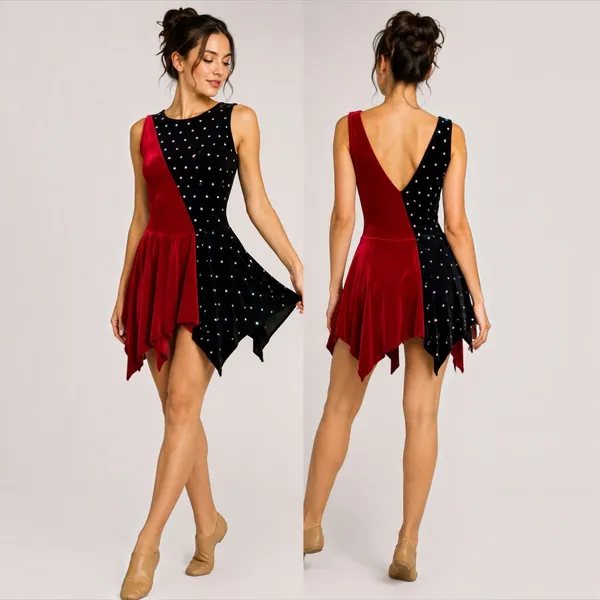 Vintage Y2K Star Styled Velvet Sequin Dance Costume Leotard Dress Adult S - Image 2