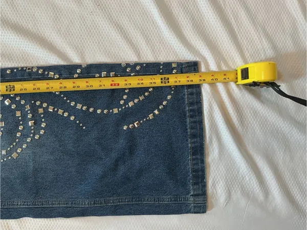 Dark Blue Wide-Leg Jeans with Studded Swirl Detail - Image 4