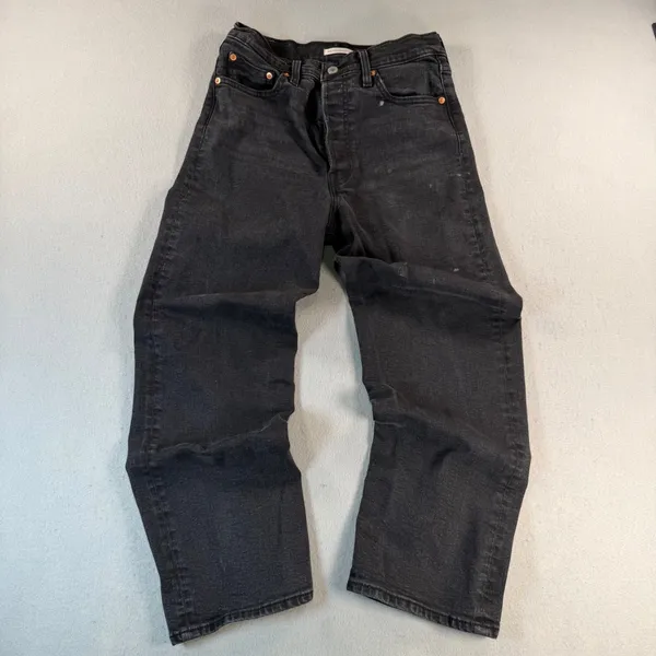Levis Ribcage Straight Ankle Jeans Womens 28 Faded Black High Rise Button Fly - Image 12