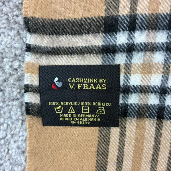 V Fraas Casanova Scarf Tan Plaid Fringe Made Germany Preppy Old Money Classic OS - Image 5