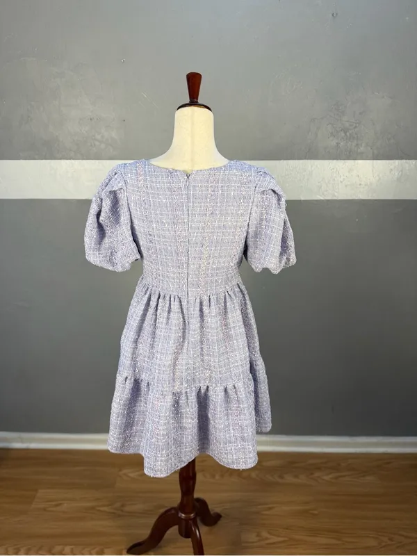 English Factory Lavender Tweed Dress with Puff Sleeves - Image 2