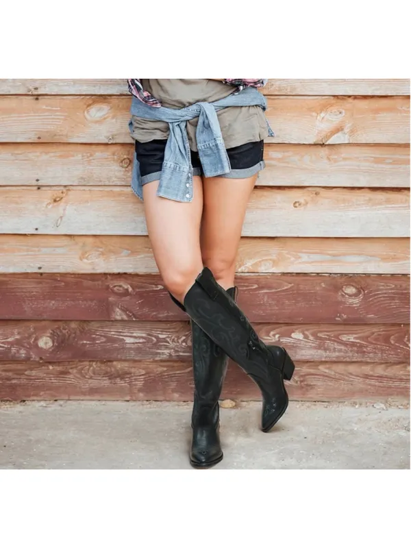 NEW Cowboy Knee-High Cowgirl Pointy Toe Chunky Heel Embroidered Boots 7.5 - Image 11