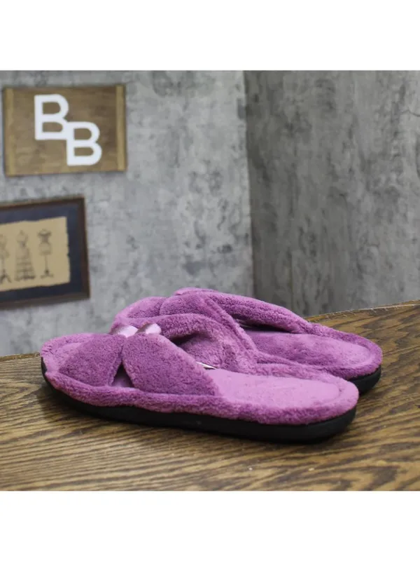 Isotoner Terry Double Band Non-Slip Slippers Purple 7.5-8 - Image 2