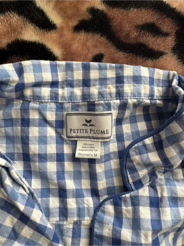 Petite Plume Blue Gingham PJ Set Sz Medium Short Sleeve - Image 3