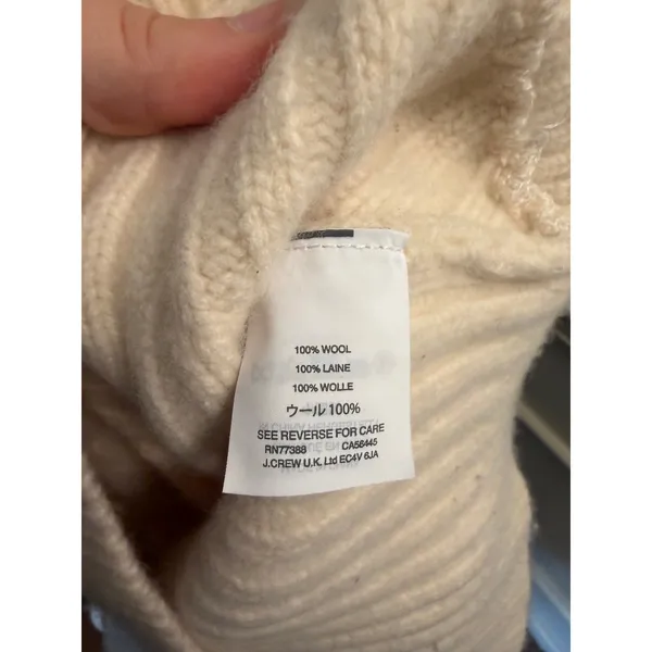 J.Crew 100% Wool Chunky Diamond Cable Knit Pom-Pom Cropped Sweater Ivory Cottage - Image 7