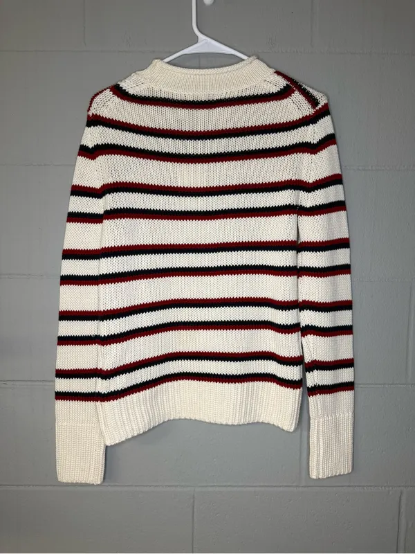 NWT Quince 100% Organic Cotton Roll Neck Sweater Off White/Navy/Red Stripe Sz XS - Image 6