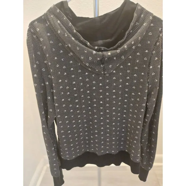 Q Womens 1X Zip Up Hoodie Sweatshirt Heart Micro Print Black White Y2K Pocket - Image 5