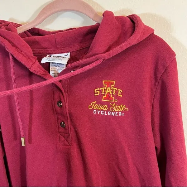 ✨‎ Champion Women’s Red Quarter Button Iowa State Hoodie Large - Image 2