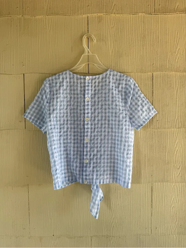 Madewell Gingham Checkered Tie-Front Button-Back Top - Image 3