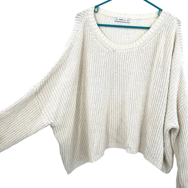 Zara Size Small Chunky Heavy Knit Sweater Cropped White Cream Oversized‎ Fit - Image 2