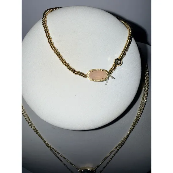Kendra Scott Elisa Pendant Necklace & Bracelet Green Pink‎ Gold Tone 3 Pieces - Image 3