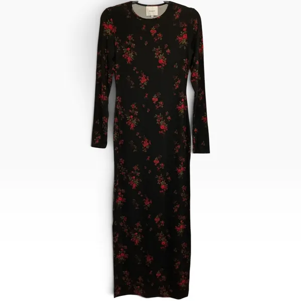 Reformation Robbie Knit Maxi Dress Black‎ Red Floral Rose Long Sleeve Small NEW - Image 2