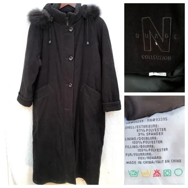NUAGE Collection Black Coat With Genuine Fox Trim - Image 3