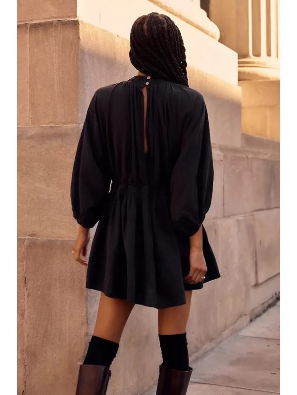Free People For The Moment Mini Dress Black Cotton Boho Balloon Sleeve Size S - Image 2