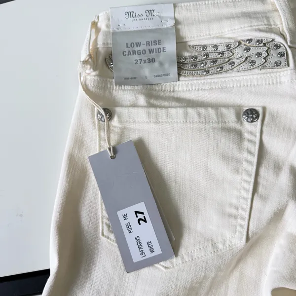 NWT Miss Me Low-Rise Cargo Wide Leg Jeans - Off White Angel Wings ✨ Size 27x30 - Image 14