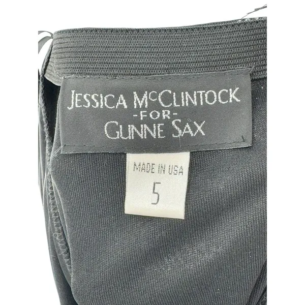 90s VTG Jessica McClintock Gunne Sax Sz. 5 Black Silver‎ Glitter Strapless Dress - Image 8