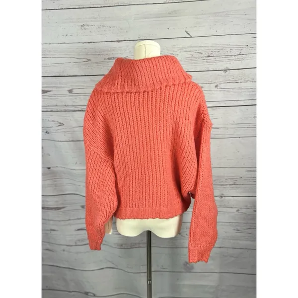 Anthropologie Pilcro Zamora Cowl Neck Alpaca Wool Sweater Coral XS Oversized - Image 4