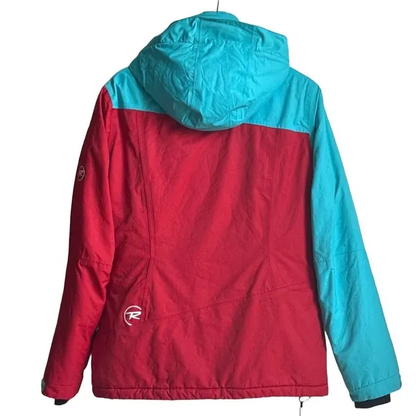 Rossignol Women XL Ski Jacket Red Teal Colorblock Hooded Winter Coat XL Gorpcore - Image 3
