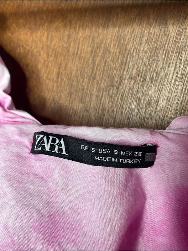 Zara Womens Pink Tie Dye Babydoll Tank Top Small Ruffle Strap Cotton Coquette - Image 6
