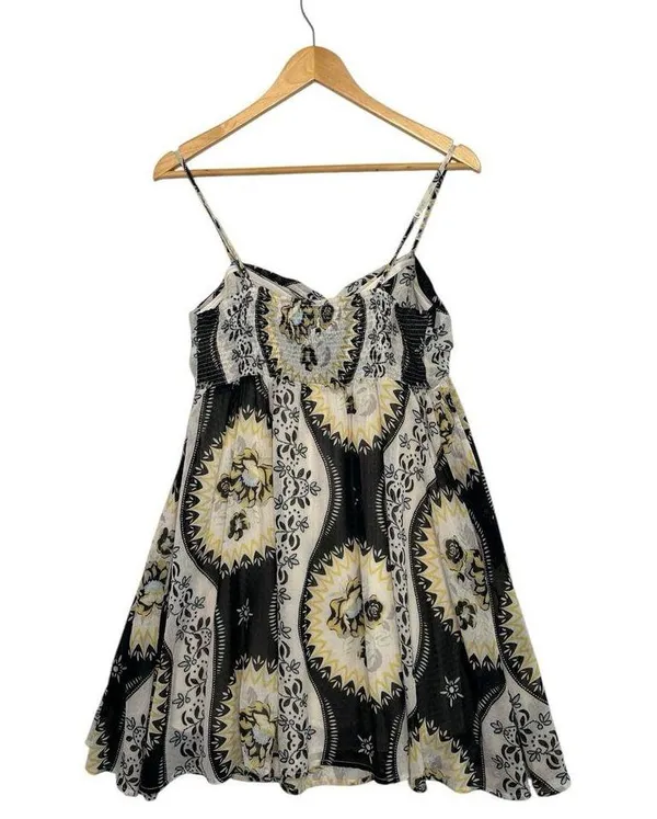 Free People Dress Womens Small Black Yellow Floral Babydoll Chiffon Festival - Image 3
