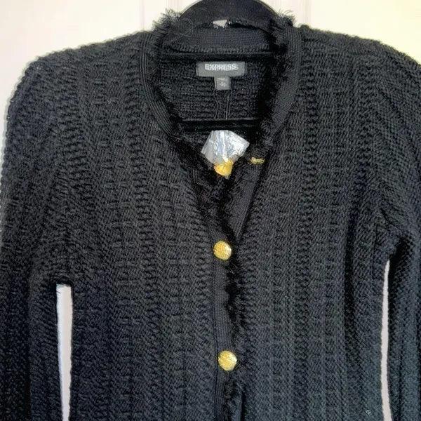 NWOT express black sweater/blazer gold detail size small - Image 2