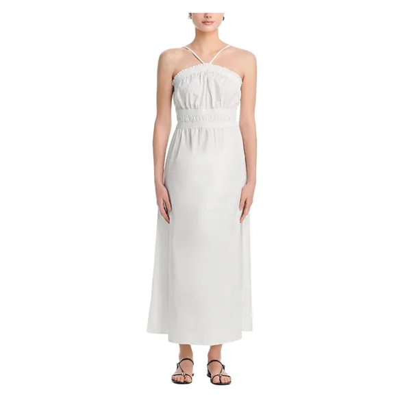 Aqua Womens Cotton Smocked Sleeveless Dress AQ08-01 White S - Image 10