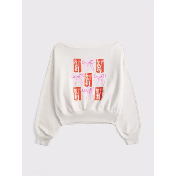 Abercrombie Coca Cola Sunday Slash Off Shoulder Sweatshirt NEW - Image 2