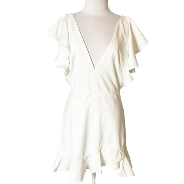 NWT Selfie Leslie Cupid's Bow‎ V-Neckline Ruffle Shoulder Bodycon Dress White XL - Image 7