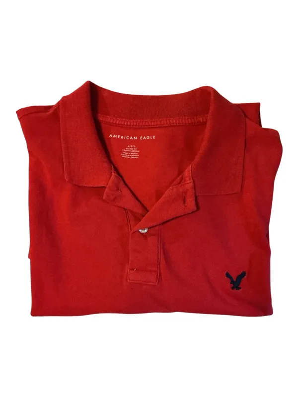 American Eagle Men's Classic Fit Polo Shirt - Red, Size Large - Image 3