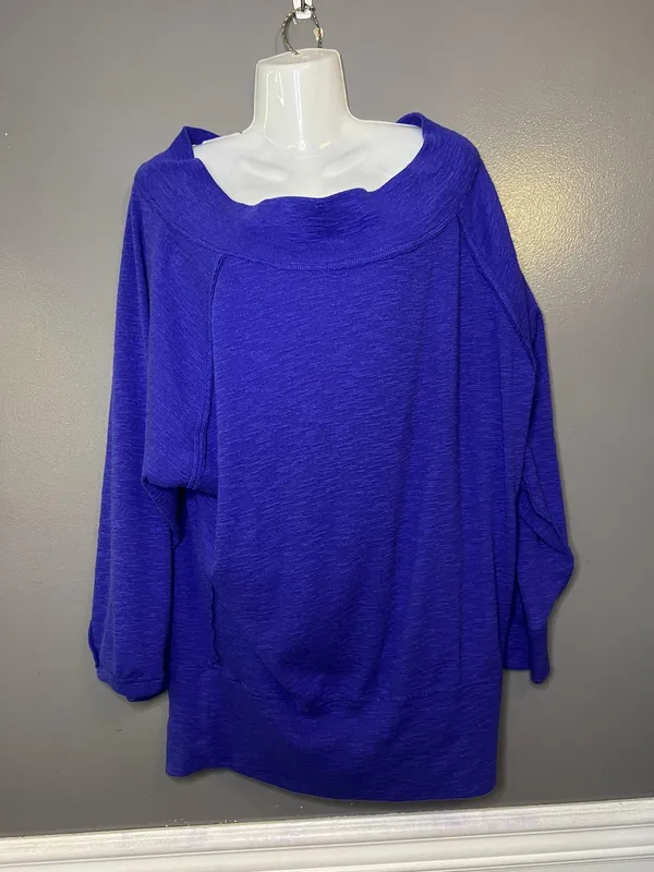 We The Free Sweater Tunic Womens Large Blue Boat Neck Lightweight Knit Raglan - Image 3