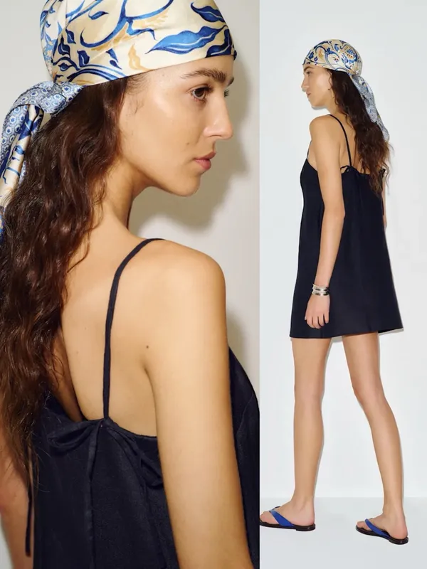 Reformation • Aubree Linen Dress black mini a-line shift tie spaghetti straps - Image 9