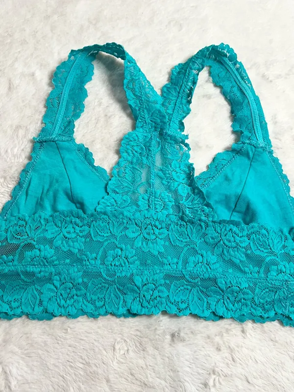 Teal Blue Lace Racerback Bralette Size Medium Aqua Wireless Comfort Lacy Stretch - Image 6