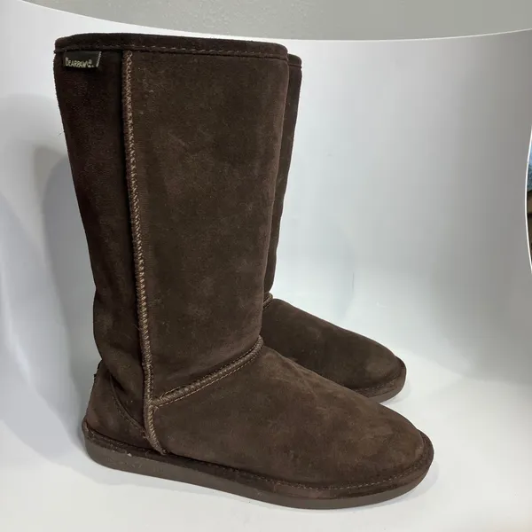 Bearpaw Emma short chocolate brown shearling boots pull‎ on women's size 9 boho - Image 3