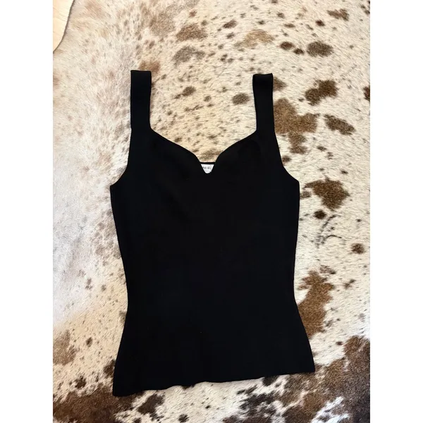 REISS Black Daisy Sweetheart Neck‎ Ribbed Top Size Medium - Image 2