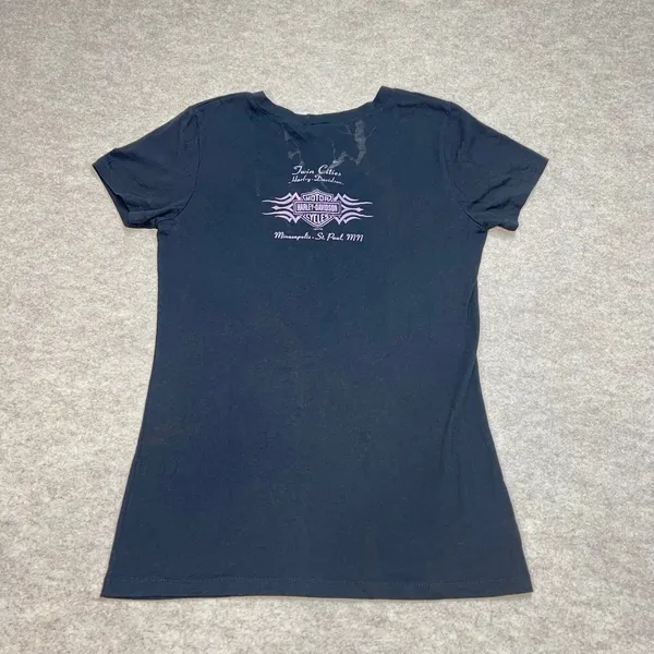 Harley-Davidson Twin‎ Citied V-Neck T-Shirt Black Lightning Womens M Semi Sheer - Image 2