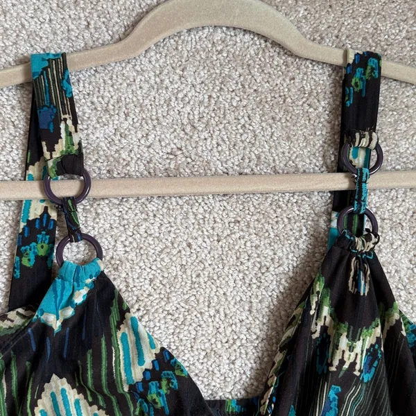 Alyn Paige Teal & Black Geo Print Maxi Dress. Size Large - Image 4